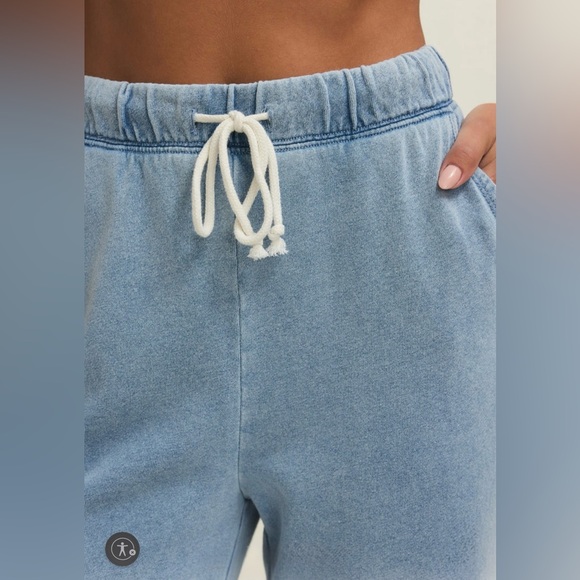 Z Supply Hunter Denim Cotton Knit Light Blue Wide Leg Pants with Drawstring SZ.M - Picture 4 of 7